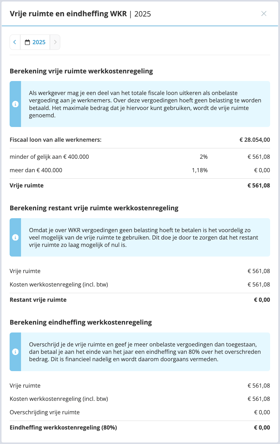 Berekening vrije ruimte werkkostenregeling